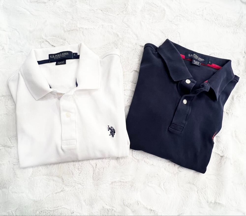 Set of 2 U.S. Polo Assn. LUXURY FEEL Men’s Sz L Blue White Short Sleeve Collar